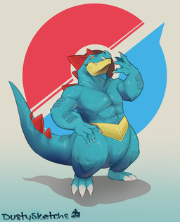 3_toes ambiguous_gender biped blue_body circle countershade_face countershading featureless_chest featureless_crotch feet feral muscular pattern_background simple_background solo standing thick_thighs toes dustysketchs dustythelion nintendo pokemon feraligatr generation_2_pokemon pokemon_(species) absurd_res digital_media_(artwork) full-length_portrait hi_res portrait