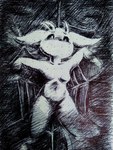 anthro bodily_fluids crying darkness entangled female solo tears trapped white_body strawbdragon microsoft ori_(series) xbox_game_studios ori_(ori) guardian_spirit 3:4 absurd_res black_and_white hi_res monochrome traditional_media_(artwork)