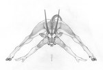 2021 antelope anthro ass_up bent_over biped bovid breasts ear_piercing ear_ring ecmajor eyelashes female gemsbok grazing_antelope greyscale hi_res hooves horizontal_pupils horn looking_at_viewer mammal monochrome nipple_piercing nipples oryx piercing pupils raised_tail ring_piercing signature simple_background sketch solo spread_legs spreading standing tail traditional_media_(artwork) white_background