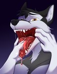 anthro bodily_fluids canid canine canis domestic_dog hi_res male mammal mawplay mouth_shot open_mouth saliva saliva_string shunya solo solo_focus teeth throat tongue tongue_out