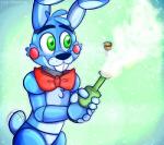 alcohol anthro beverage big_ears bottle bow_(feature) bow_tie champagne champagne_bottle container cork cork_popping corkscrew floppy_ears green_eyes happy holding_bottle holding_container holding_object machine male shaking simple_background smile solo tail tail_motion tailwag teeth toy-bonnie five_nights_at_freddy's five_nights_at_freddy's_2 scottgames toy_bonnie_(fnaf) animatronic lagomorph leporid mammal rabbit robot