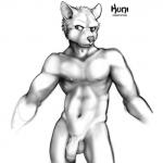 anthro balls biped flaccid foreskin genitals humanoid_genitalia humanoid_penis male nude partially_retracted_foreskin penis simple_background solo standing vein white_background kuni canid canine mammal 1:1 absurd_res hi_res monochrome