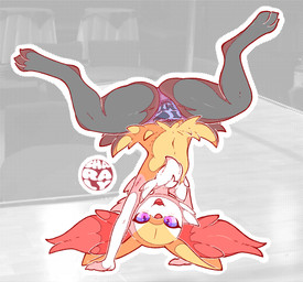 adolescent anthro armpit_fetish armpit_hair blush body_hair breasts clothed clothing feet female fur genitals hair handstand inner_ear_fluff looking_at_viewer panties presenting simple_background smile solo spreading text thong thong_only toes topless tuft underwear underwear_only upside_down upskirt yellow_body yellow_fur young young_anthro young_female sharalythesheep nintendo pokemon braixen canid canine fox generation_6_pokemon mammal pokemon_(species) armpits absurd_res digital_media_(artwork) hi_res