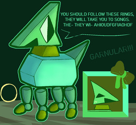 ambiguous_gender bow_ribbon dialogue feral floating_legs green_background green_body ring simple_background solo speech_bubble square_eyes text triangle_mouth lizardfungus garn47 drilly_(garn47) drill_dragon english_text