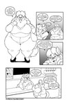 4_panel_comic 5_fingers :3 anthro apron bag belly big_breasts black_line_art borderless_panel bottomwear breasts cash_register cleavage closed_smile clothed clothing cute_fangs dialogue duo ear_piercing ear_ring eyebrow_through_hair eyebrows eyelashes eyes_closed eyewear fangs fast_food_employee female fingernails fingers footwear frown fully_clothed fur glasses hair half-closed_eyes happy hat headgear headwear high_heels huge_hips huge_thighs inside long_hair mature_anthro mature_female mouth_closed nails narrowed_eyes obese obese_anthro obese_female open_frown open_mouth open_smile overweight overweight_anthro overweight_female pants piercing pupils purse restaurant ring_piercing round_glasses ruff shirt shoes smile snout speech_bubble standing tail talking_to_another teeth text thick_thighs tongue topwear translucent translucent_hair visor_cap wearing_glasses wide_hips nekocrispy cindy_goldheart mary_blissany domestic_cat felid feline felis mammal 2023 comic digital_media_(artwork) english_text hi_res monochrome url