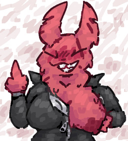 anthro anthrofied big_breasts biped blush blush_lines bodily_fluids breasts dewlap_(anatomy) eyes_closed female flashing flashing_breasts front_view fur gesture grin grinning_at_viewer hand_gesture looking_at_viewer middle_finger musk notched_ear red_body red_fur scar smile smiling_at_viewer solo steam sweat zipper_jumpsuit scaliescum rain_world videocult hunter_(rain_world) slugcat aliasing digital_media_(artwork) half-length_portrait hi_res portrait