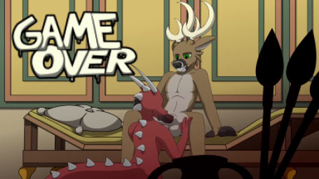 animal_genitalia animal_penis anthro antlers balls dominant dominant_male domination/submission duo equine_genitalia equine_penis erection fellatio fur game_over gameplay_mechanics genitals horn male male/male male_penetrated male_penetrating male_penetrating_male nude oral penetration penile penis sex smile submissive submissive_male tail text poundbandana mythology deer dragon mammal mythological_creature mythological_scalie scalie 16:9 animated digital_media_(artwork) english_text hi_res no_sound short_playtime webm widescreen