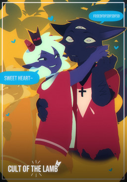 2_horns 3_eyes ambiguous_anthro ambiguous_gender anthro blush clothed clothed_ambiguous clothing dialogue duo head_tuft horn multi_eye smile speech_bubble talking_to_another talking_to_partner text tuft kittem4 cult_of_the_lamb massive_monster_(studio) lamb_(cult_of_the_lamb) narinder red_crown_(cult_of_the_lamb) bovid caprine domestic_cat felid feline felis mammal sheep digital_drawing_(artwork) digital_media_(artwork) english_text hi_res