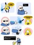 1_eye ambiguous_gender bone clothing glowing glowing_eyes hat headgear headwear hoodie not_furry skeleton text top_hat topwear triangular_body unknown_artist disney gravity_falls undertale undertale_(series) bill_cipher sans_(undertale) animated_skeleton euclidean undead comic crossover english_text