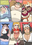 anthro belly blush brown_body brown_fur clothing collar embarrassed femboy fur grin group kigurumi leash male musclegut muscular navel one_eye_closed onesie outie_navel overweight overweight_male pecs smile wink kusarikakemono lifewonders tokyo_afterschool_summoners goemon_(tas) hephaestus_(tas) jugo_(tas) oniwaka_(tas) talos_(tas) tanetomo_(tas) canid canine canis domestic_dog human mammal hi_res