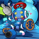 anus blue_body blush container detailed_background female genitals heart_symbol machine not_furry nozzle portable_tank pussy sitting smile solo spray_nozzle tank_(container) valve_(mechanical) water_tank driosawm mighty_no._9 cryosphere_(mighty_no._9) humanoid robot 2017 hi_res