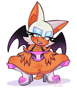 bodily_fluids boots breasts clothing crouching female footwear genital_fluids genitals high_heeled_boots high_heels makeup presenting_panties presenting_underwear shoes smile smirk stained_panties vaginal_fluids vulva goldyrose22 sega sonic_the_hedgehog_(series) rouge_the_bat bat mammal hi_res
