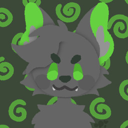 anthro chibi fangs fur green_ears green_eyes grey_body grey_fur male simple_background smile solo teeth eucalipt spirit_shadow canid canine canis mammal wolf 1:1 hi_res