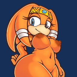 anthro areola bandage big_breasts black_nose blue_eyes breasts brown_areola brown_nipples crown curvy_figure eyelashes female female_anthro fur hair hand_on_hip headgear long_hair looking_at_viewer navel nipples nude orange_body orange_fur orange_hair simple_background smile solo style_emulation tan_body tan_fur text thick_thighs tiara transparent_background voluptuous voluptuous_anthro voluptuous_female wide_hips zadicnsfw sega sonic_adventure sonic_the_hedgehog_(series) tikal_the_echidna echidna mammal monotreme 1:1 alpha_channel english_text hi_res