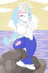 anthro blue_eyes blue_hair breasts clothing featureless_breasts female hair long_hair sitting smile solo split_form white_body lil_scooter56 nintendo pokemon generation_7_pokemon marine merfolk pokemon_(species) primarina hi_res