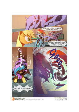 blue_body blue_fur border cutie_mark dialogue feathered_wings feathers female feral fur group hair hood horn magic mane multicolored_hair reins riding straddling text white_border wings gashiboka friendship_is_magic hasbro my_little_pony mythology applejack_(mlp) gold_lily_(mlp) pinkie_pie_(mlp) rainbow_dash_(mlp) earth_pony equid equine horse mammal mythological_creature mythological_equine pegasus pony timberwolf_(mlp) unicorn 2015 absurd_res comic digital_media_(artwork) english_text hi_res url