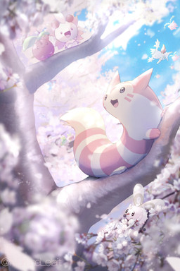 ambiguous_gender cherry_blossom feral flower flying food fruit fur group in_tree insect_wings markings open_mouth paws petals pink_body plant prunus_(flower) striped_body stripes tail tan_body tan_fur tongue tree whisker_markings wings muraselelait nintendo pokemon applin cherrim cherubi cutiefly elemental_creature flora_fauna food_creature furret generation_2_pokemon generation_4_pokemon generation_7_pokemon generation_8_pokemon hoppip legendary_pokemon living_fruit pokemon_(species) shaymin shiny_pokemon sky_forme_shaymin sunshine_form_cherrim 2025 absurd_res hi_res signature