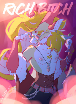 accessory anthro clothed clothing femboy hair horn male nipple_piercing nipples piercing rinchi solo text yellow_body rin_chi mythology dragon mythological_creature mythological_scalie scalie digital_media_(artwork) hi_res