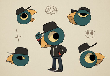 accessory beak bone bottomwear clothed clothing cross footwear fully_clothed glare hat headgear headwear inverted_cross inverted_pentacle jacket male occult_symbol open_mouth pants pentacle pentagram pin_accessory pin_button skull solo standing surprised symbol tipping_hat topwear yellowhellion night_in_the_woods germ_warfare_(nitw) avian bird 2017 multiple_images