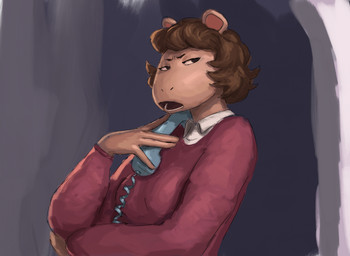 5_fingers anthro brown_hair clothed clothing collared_shirt electronics female fingers fur hair holding_object holding_phone landline_phone looking_away open_mouth phone shirt short_hair simple_background solo sweater tan_body tan_fur topwear redustheriotact arthur_(series) jane_read aardvark mammal 2026 absurd_res hi_res sketch