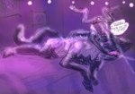 ambiguous_gender bed body_horror bra cat_lingerie clothing collar detailed_background furniture gaming hooves inside legwear lingerie multi_arm multi_limb pillow playing_video_game poster solo stockings string_lights tail underwear unusual_anatomy welcometaco moder monster taur