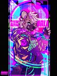 anthro chain claws clothing ear_piercing fashion finger_claws hoodie jacket looking_at_viewer male piercing purple_clothing purple_jacket purple_topwear solo topwear su_shii seru hyena mammal spotted_hyena 2024 absurd_res detailed hi_res