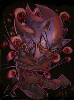 ambiguous_gender anthro biped black_background black_body black_fur black_nose chest_tuft clenched_teeth constricted_pupils creepy flying_eyeball fur gore group guts intestines male nude organs pupils self_hug simple_background small_pupils teeth tentacles tuft soina sega sonic_the_hedgehog_(series) shadow_the_hedgehog eulipotyphlan hedgehog mammal monster 2026 hi_res