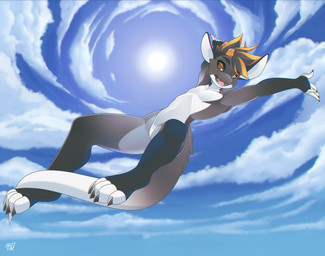 4_toes 5_fingers action_pose black_sclera brown_eyes day detailed_background eyebrows eyelashes featureless_crotch feet fingers male midair outside pose sky solo sun tail toes rudragon mythology dragon mythological_creature mythological_scalie scalie 2020 digital_media_(artwork)