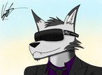 anthro clothing eyewear fur grey_body grey_fur male necktie suit sunglasses itsjimmm jim_(itsjimmm) canid canine canis domestic_dog husky mammal nordic_sled_dog spitz