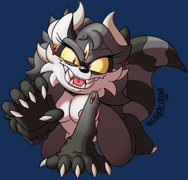 4_toes 5_fingers anthro areola arm_tuft big_breasts big_feet big_hands black_body black_fur breasts cheek_tuft choker clawed_hands claws ear_piercing elbow_tuft eyelashes facial_markings facial_tuft fangs feet female fingers fur glistening glistening_eyes grey_body grey_fur gums hair head_markings head_tuft horn jewelry kneeling long_hair long_tail markings mask_(marking) multi_eye necklace nipples no_pupils nude on_ground open_mouth piercing raised_hand red_eyes round_nose sharp_teeth shoulder_tuft simple_background snarling solo striped_body striped_fur striped_markings striped_tail stripes tail tail_markings teeth thick_thighs toe_claws toes tongue transparent_background tuft underbelly underbite wavy_hair white_body white_fur wrist_tuft yellow_sclera caydedraws sega sonic_the_hedgehog_(series) fan_character malice_the_raccoon demon mammal procyonid raccoon 2022 alpha_channel colored digital_drawing_(artwork) digital_media_(artwork) hi_res shaded signature