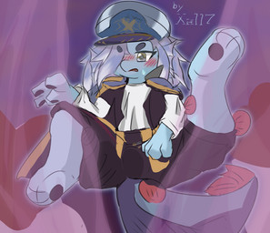 anthro bulge male solo hunt_wolf yu-gi-oh! fur_hire helmer_helmsman_fur_hire aquatic duel_monster fish tagme