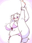 anthro bikini bikini_bottom bikini_top blue_eyes blush bodily_fluids clothing curvy_figure eyewear female glasses kemono looking_at_viewer navel one_leg_up open_mouth pawpads raised_leg solo spread_legs spreading stretching stretching_leg sweat swimwear two-piece_swimsuit voluptuous kin-shun undertale_(series) toriel boss_monster_(undertale) 2020 hi_res