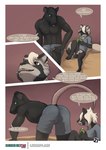 all_fours animal_genitalia anthro athletic athletic_anthro athletic_male balls biped black_body black_fur bottomless bottomless_anthro bottomless_male brown_eyes butt clothed clothing dialogue duo fully_sheathed fur genitals green_eyes grey_body grey_fur hair larger_male male male/male multicolored_body multicolored_fur presenting presenting_hindquarters profanity reading sheath sitting size_difference smaller_male smile speech_bubble text topless topless_anthro topless_male two_tone_body two_tone_fur whiskers white_hair lizardlars aidan_(lizardlars) corey mammal murid murine procyonid raccoon rat rodent 2025 absurd_res comic digital_media_(artwork) english_text hi_res