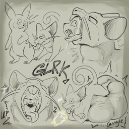 abdominal_bulge belly big_belly bodily_fluids body_in_mouth digestion_implied digestion_noises dripping duo excessive_saliva feral feral_pred huge_belly hyper hyper_belly mouth_shot neck_bulge open_mouth oral_vore prey_imprint rumbling_stomach saliva saliva_drip saliva_on_face same_size_vore size_difference smaller_pred swallowing swallowing_sound_effect tail tail_in_mouth tongue_around_head vore yelling arkailart nintendo pokemon generation_1_pokemon mammal mouse murid murine pikachu pokemon_(species) rat rattata rodent absurd_res hi_res sequence