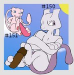 2_toes 3_fingers 3_toes ambiguous_gender anthro blue_eyes erection feet fingers foot_fetish foot_play footjob generation_1_pokemon genitals hashtag hi_res id_number legendary_pokemon male mew_(pokemon) mewtwo nintendo number pawpads paws penis pokemon pokemon_(species) secretsableye sex smile soles tapering_penis text toes tongue tongue_out