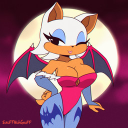 anthro bat_wings blep bouncing_breasts breasts cleavage clothed clothing cosplay crossover_cosplay exposed_shoulder eyelashes eyeshadow female fingers full_moon hair leotard looking_at_viewer makeup membrane_(anatomy) membranous_wings moon one_eye_closed solo strapless_clothing strapless_leotard tail text tongue tongue_out white_hair wings wink winking_at_viewer scruffmuhgruff capcom darkstalkers sega sonic_the_hedgehog_(series) lilith_aensland rouge_the_bat bat mammal 1:1 2023 2d_animation animated animated_gif artist_name crossover short_playtime