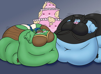arm_rolls belly belly_expansion belly_on_ground belly_rolls big_belly big_breasts big_butt big_cheeks black_clothing black_dress black_eyebrows black_footwear black_headwear black_shoes blobby blue_body blue_hair blue_skin bottomwear breast_expansion breasts brown_bottomwear brown_clothing brown_footwear brown_shoes brown_topwear butt butt_expansion cake chubby_cheeks clothing deep_navel dessert dress duo expansion eyebrows fat_rolls female food footwear green_body green_ears green_skin grey_background hair headgear headwear huge_belly huge_breasts huge_butt huge_thighs humanoid_pointy_ears hyper hyper_belly hyper_breasts hyper_butt hyper_thighs immobile leg_rolls mask morbidly_obese morbidly_obese_female morbidly_obese_humanoid motion_lines navel no_pupils not_furry obese obese_female obese_humanoid overweight overweight_female overweight_humanoid panties pointy_ears ponytail shoes simple_background sitting thick_thighs thigh_expansion three-quarter_view tight_clothing topwear underwear weight_gain white_clothing white_eyes white_panties white_underwear bunnistuffs activision skylanders hex_(skylanders) stealth_elf_(skylanders) elf humanoid 2026 colored digital_media_(artwork) hi_res shaded