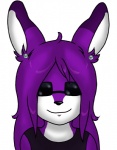 anthro belly black_clothing clothing ear_piercing eyewear female hair long_hair piercing purple_body purple_hair shirt simple_background smile solo sunglasses tank_top topwear white_background white_belly daniruu dani_(daniruu) canid canine fox mammal