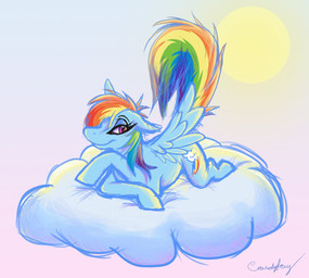 blue_body blue_feathers blue_fur cutie_mark day feathered_wings feathers female feral fur hair multicolored_hair multicolored_tail pink_eyes rainbow_hair rainbow_tail solo sun tail wings candyfoxy friendship_is_magic hasbro my_little_pony mythology rainbow_dash_(mlp) equid equine mammal mythological_creature mythological_equine pegasus 2012 digital_media_(artwork) shaded