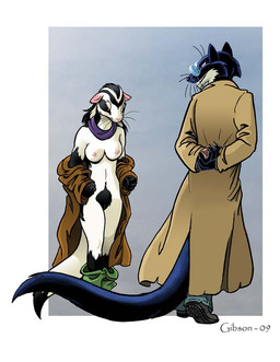 anthro black_body black_fur black_nose black_pubes black_tail bottomwear bottomwear_down breasts cheek_tuft claws clothed clothed/nude clothed_male clothing coat countershade_arms countershade_legs countershade_neck countershade_torso countershading dominant dominant_male duo ears_down evil_grin exposed exposed_breasts exposing eyewear facial_tuft female fur genitals glasses gradient_background grin hairy_vulva hands_behind_back humiliation imminent_sex long_tail looking_at_another looking_away looking_down male male/female multicolored_body multicolored_fur nipples nude nude_female offering_self pants pants_down partially_clothed pince-nez pivoted_ears presenting pubes questionable_consent rape_face scarf sharp_teeth simple_background smile smiling_at_another standing submissive submissive_female tail teeth topwear trenchcoat tuft two_tone_body two_tone_fur undressing undressing_self vulva whiskers white_body white_fur wide_hips roz_gibson jack_salem gulonine mammal marten mustelid musteline sable_(marten) species_request 2009 signature
