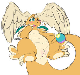 4_wings anus blush blush_lines butt cheek_tuft claws facial_tuft feathered_wings feathers feet female feral fluffy flying genitals green_eyes heart_symbol looking_at_viewer multi_wing one_eye_closed orange_body presenting presenting_hindquarters presenting_vulva simple_background smile smiling_at_viewer solo teal_eyes text thick_thighs toe_claws tuft vulva white_background white_sclera wings wink winking_at_viewer nulloffset nintendo pokemon pokemon_legends_z-a generation_9_pokemon mega_dragonite mega_evolution pokemon_(species) scalie 2025 absurd_res artist_name colored colored_sketch hi_res sketch