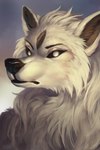 anthro black_sclera female fur gradient_background no_pupils simple_background solo white_body white_eyes white_fur arylena say_(lightspirit) canid canine canis mammal wolf 2019 bust_portrait dated hi_res portrait signature