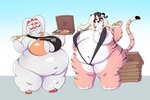 anthro backwards_hat big_breasts bikini breasts clothing container duo eating female food hair hat headgear headwear obese obese_anthro obese_female one-piece_swimsuit overweight overweight_anthro overweight_female pizza pizza_box simple_background sling_bikini swimwear thick_thighs two-piece_swimsuit anaugi nintendo pokemon tracy_(anaugi) felid feline generation_8_pokemon lagomorph mammal pantherine pokemon_(species) raboot tiger 2023 absurd_res digital_media_(artwork) hi_res