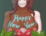 2017 absurd_res anthro areola big_breasts breasts bridle digital_media_(artwork) equid equine female fur hair halter hi_res holidays horse huge_breasts mammal multicolored_hair nery_(reaper3d) new_year nipples nude reaper3d shaded simple_background smile solo