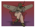 aircraft anthro armchair big_breasts blue_eyes blush breasts chair clothing crossed_legs dark_nipples female furniture green_body grey_body grey_clothing grey_shirt grey_topwear grin khaki_pants looking_at_viewer machine nipples non-mammal_nipples on_chair presenting presenting_breasts propeller red_nose shirt sitting sitting_on_chair smile solo topwear unbuttoned_shirt vehicle panzerschreckleopard p-40 catherine_(panzerschreckleopard) aircraft_humanoid living_aircraft living_machine living_vehicle 2024 5:4 absurd_res colored hi_res