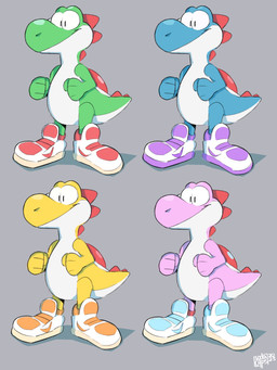 blue_body blue_clothing blue_footwear blue_shoes clothing countershading footwear footwear_only green_body grey_background group male mostly_nude multicolored_clothing multicolored_footwear multicolored_shoes orange_clothing orange_footwear orange_shoes pink_body purple_clothing purple_footwear purple_shoes red_clothing red_footwear red_shell red_shoes shell shoes shoes_only simple_background smile standing white_body white_clothing white_footwear white_shoes yellow_body sodacaps mario_bros nintendo yoshi_(character) cyan_yoshi green_yoshi pink_yoshi yellow_yoshi yoshi 2023 hi_res