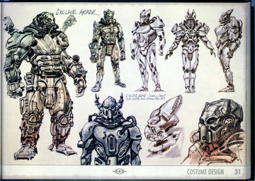 ambiguous_gender armor clothing costume enclave_(fallout) group machine not_furry power_armor scan text vault-tec_logo unknown_artist fallout microsoft the_art_of_fallout_3 human mammal absurd_res english_text hi_res model_sheet official_art