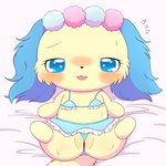 anthro blue_body blue_eyes blue_fur blush bodily_fluids chibi clothing female fur genitals lingerie loli lying on_back pussy pussy_floss solo spread_legs spreading sweat yellow_body yellow_fur young young_anthro azuo jewelpet sanrio sega sega_fave sapphie_(jewelpet) canid canine canis domestic_dog mammal absurd_res censored hi_res