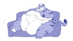 anthro belly belly_overhang big_belly claws container cup fur furniture holding_container holding_cup holding_mug holding_object love_handles male moobs mug navel nipples nude obese obese_anthro obese_male open_mouth open_smile overweight overweight_anthro overweight_male sitting smile sofa solo striped_body striped_fur stripes thick_thighs toe_claws wide_hips mayonnaisepinata felid mammal pantherine tiger