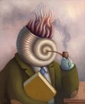 ambiguous_gender book cephalopod_shell clothing desk furniture holding_book holding_object mollusk_shell necktie pipe shell simple_background smoking_pipe solo suit surrealism table tentacles fredgray animal_humanoid cephalopod fish humanoid marine mollusk mollusk_humanoid nautilus 2017 signature